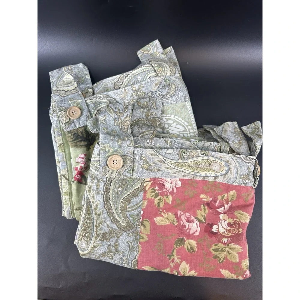 2 Vintage Patchwork Floral Tab Top Valance Pair Cottagecore Farmhouse Country